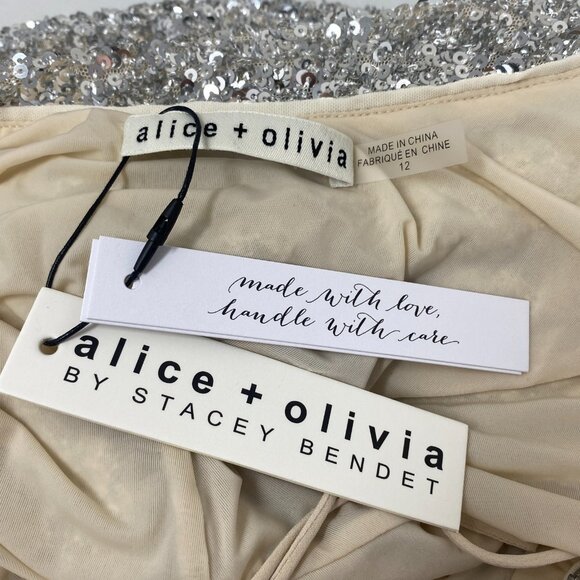 Alice + Olivia Celia Silver Sequin Cowl Back Dress 12 NWT $595 - Picture 10 of 12
